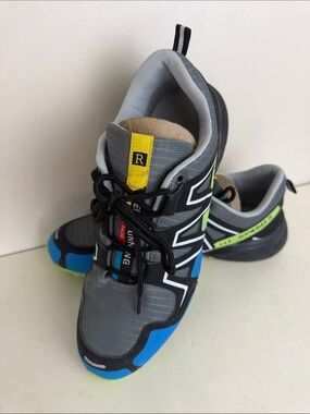 (2234) Men's Keep Running Speed 3 Running Shoes, Gray/Blue & Lime Accents, 9.5